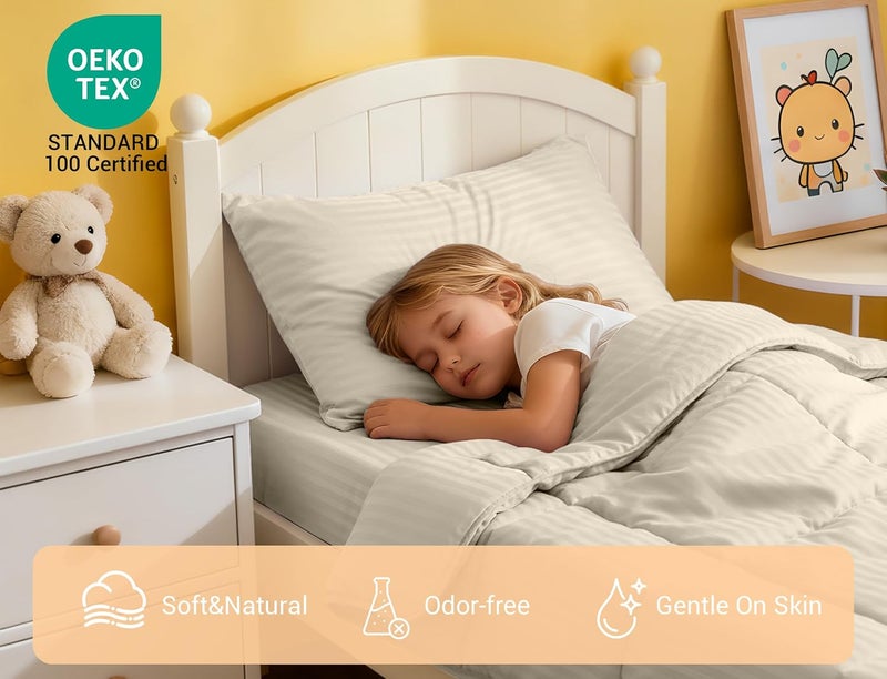 ZPECC Toddler Bedding Set - 4 Piece Hypoallergenic Baby Crib Bedding Set for Boys and Girls, Includes Toddler Comforter, Flat Sheet, Fitted Sheet and Pillowcase, Cream Stripe - Image 4